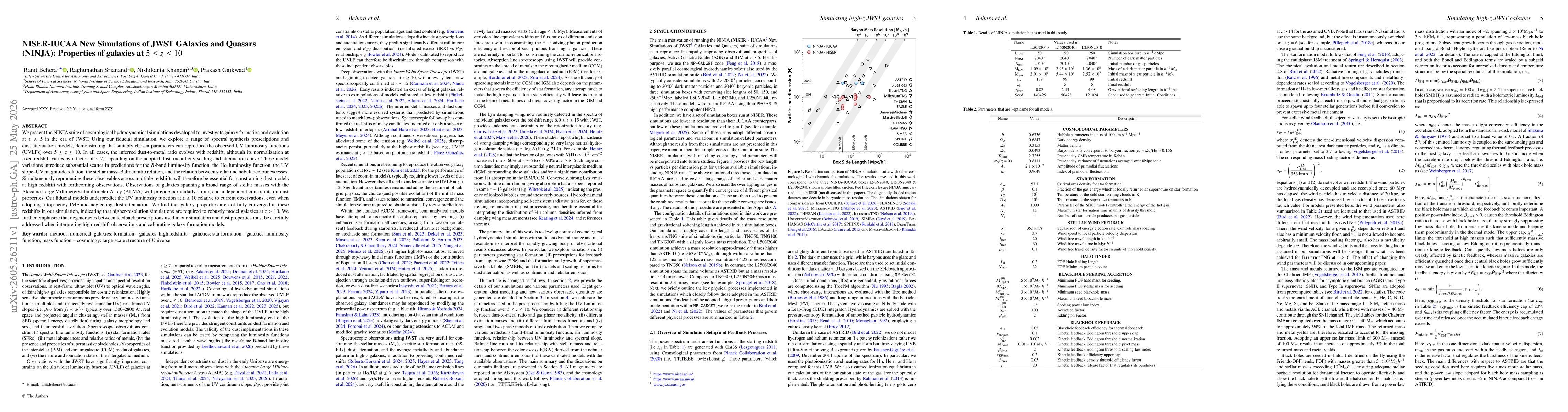 Thumbnail for NISER-IUCAA New Simulations of JWST GAlaxies and Quasars(NINJA): Properties of galaxies at $5 \leq z \leq 10$
