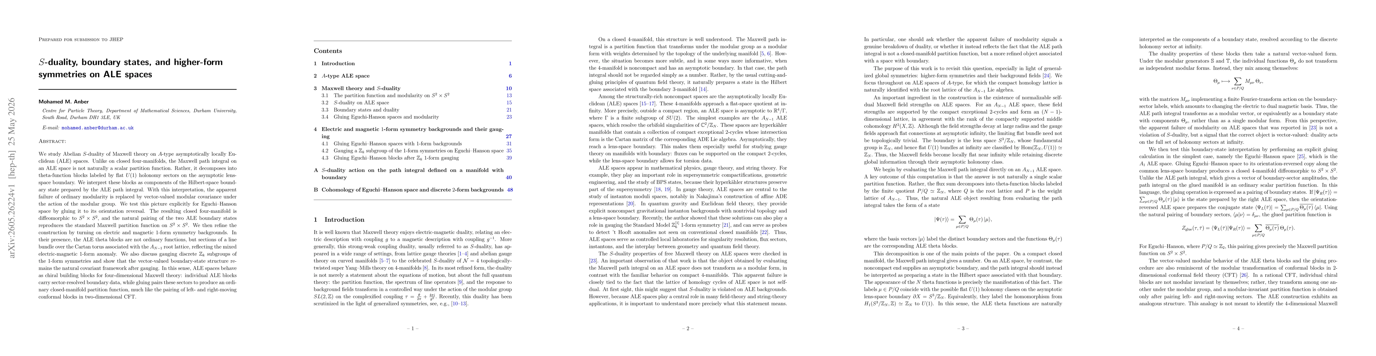 Thumbnail for $S$-duality, boundary states, and higher-form symmetries on ALE spaces
