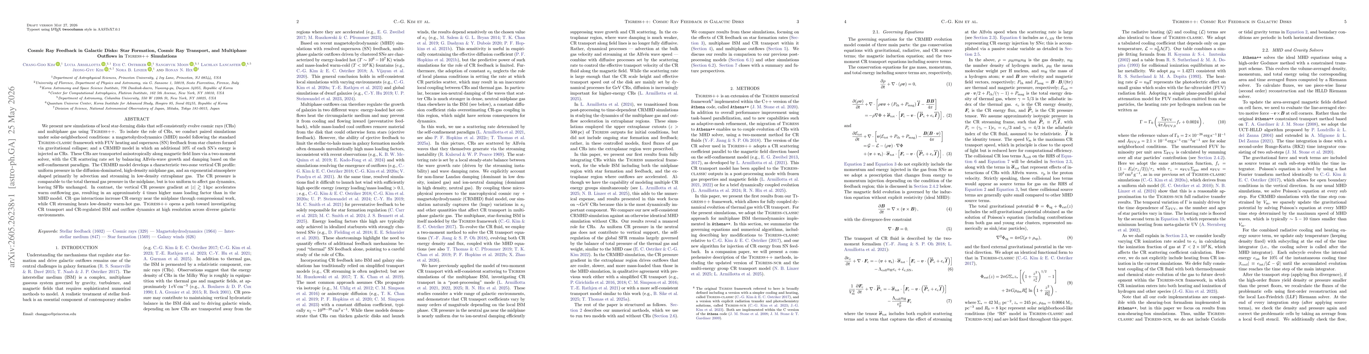 Thumbnail for Cosmic Ray Feedback in Galactic Disks: Star Formation, Cosmic Ray Transport, and Multiphase Outflows in \tigresspp\ Simulations