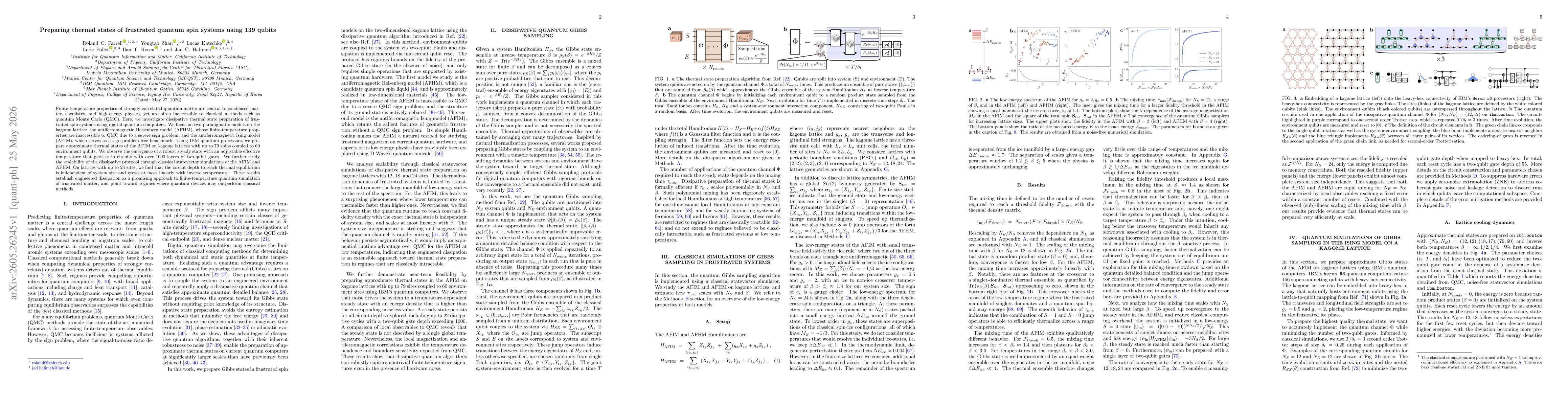Thumbnail for Preparing thermal states of frustrated quantum spin systems using 139 qubits