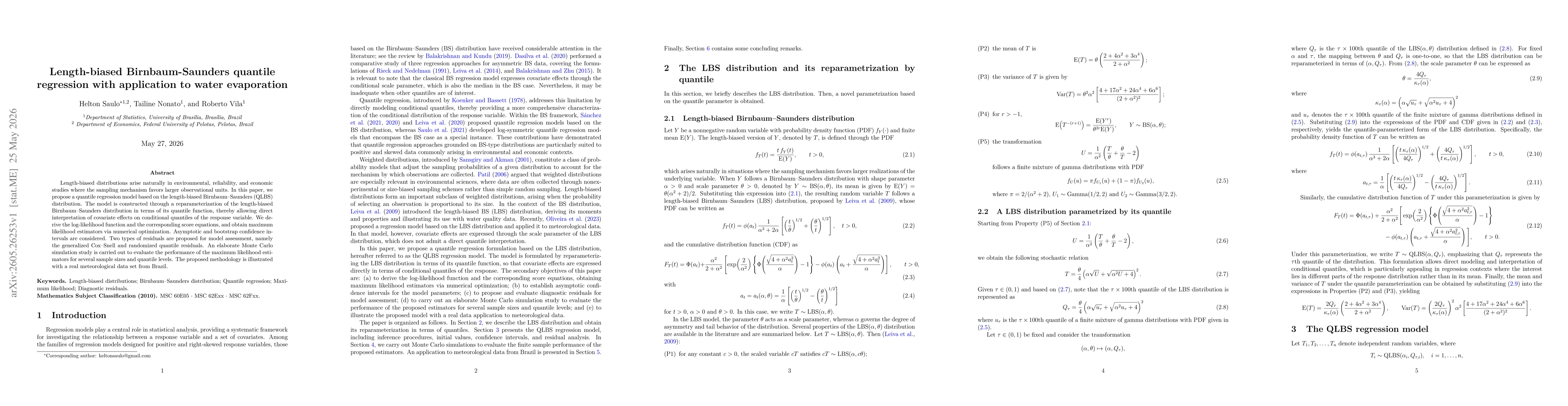 Thumbnail for Length-biased Birnbaum-Saunders quantile regression with application to water evaporation
