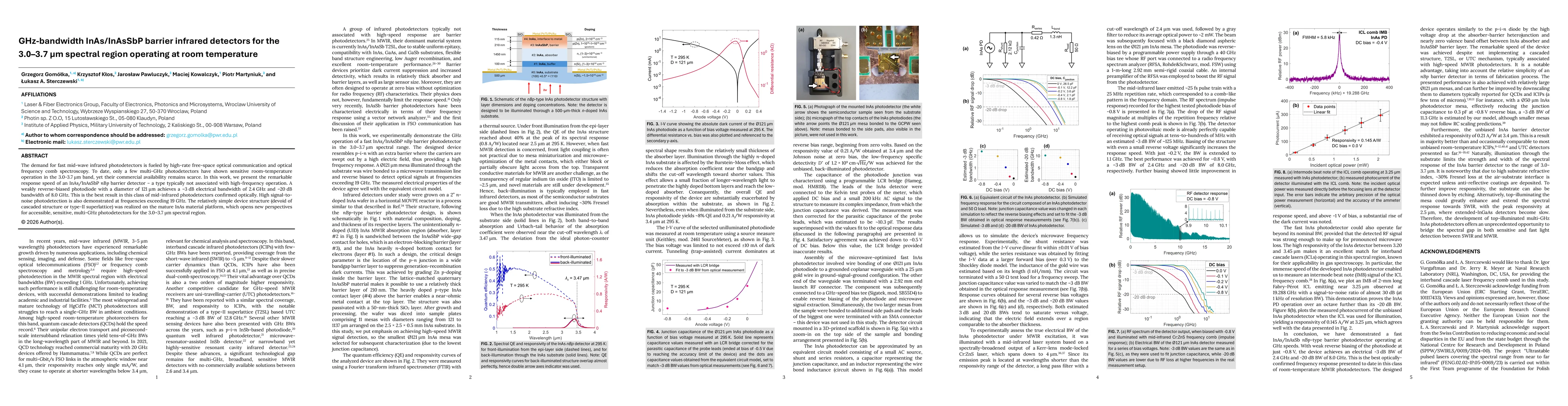 Thumbnail for GHz-bandwidth InAs/InAsSbP barrier infrared detectors for the 3.0-3.7 μm spectral region operating at room temperature