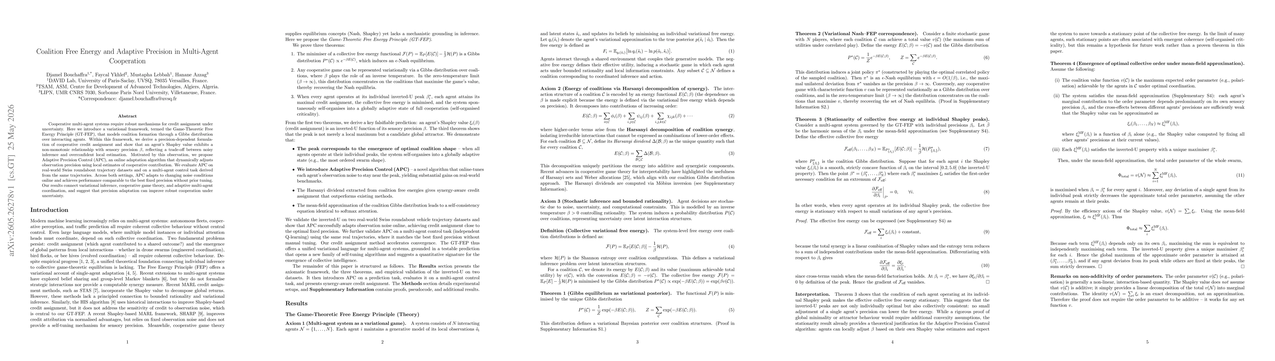Thumbnail for Coalition Free Energy and Adaptive Precision in Multi-Agent Cooperation