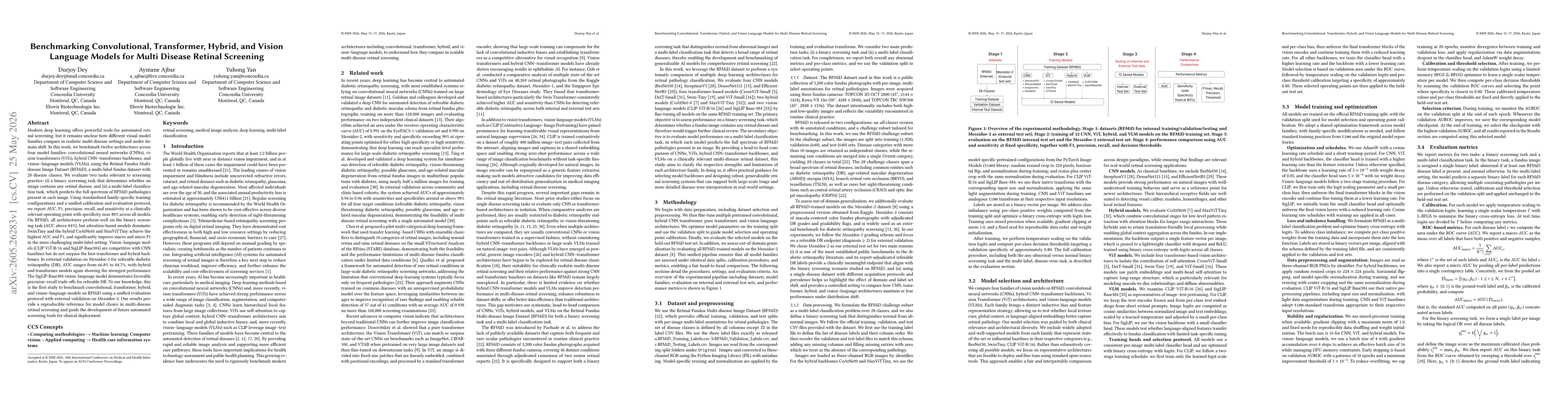 Thumbnail for Benchmarking Convolutional, Transformer, Hybrid, and Vision Language Models for Multi Disease Retinal Screening