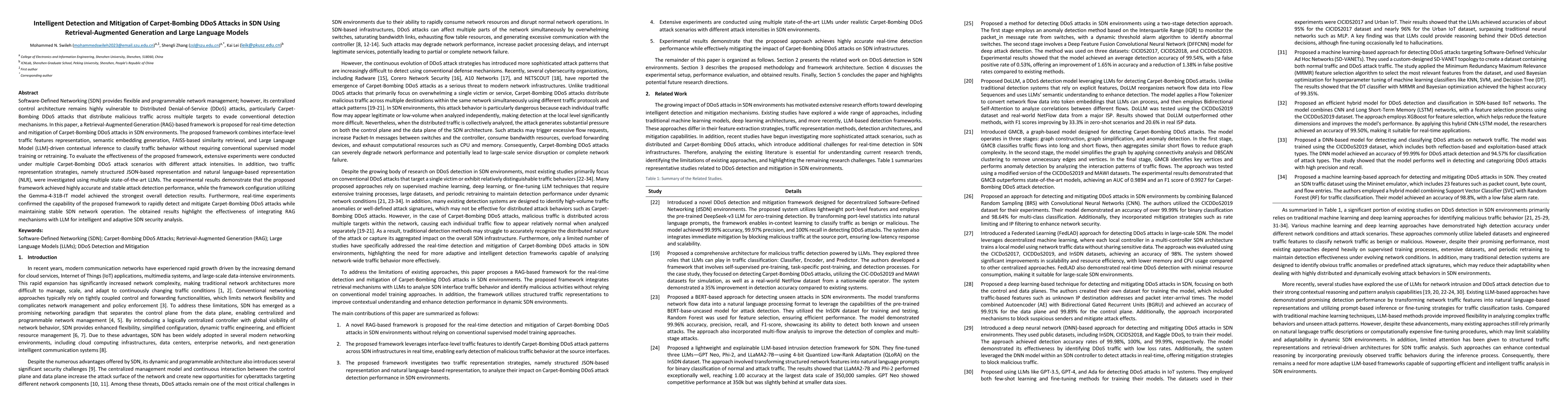 Thumbnail for Intelligent Detection and Mitigation of Carpet-Bombing DDoS Attacks in SDN Using Retrieval-Augmented Generation and Large Language Models