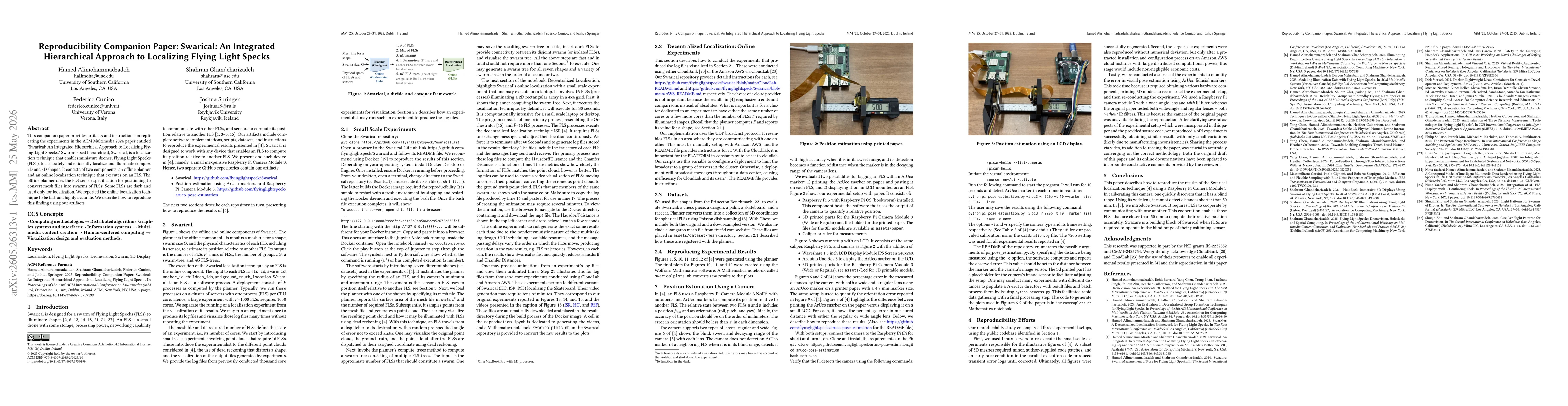 Thumbnail for Reproducibility Companion Paper: Swarical: An Integrated Hierarchical Approach to Localizing Flying Light Specks