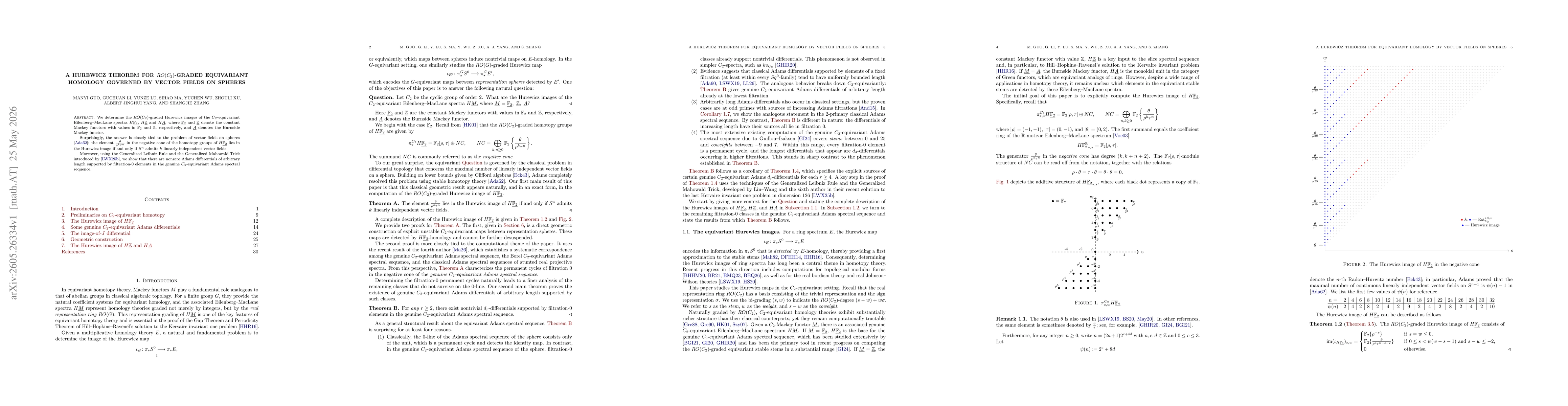 Thumbnail for A Hurewicz Theorem for $RO(C_2)$-graded Equivariant Homology Governed by Vector Fields on Spheres