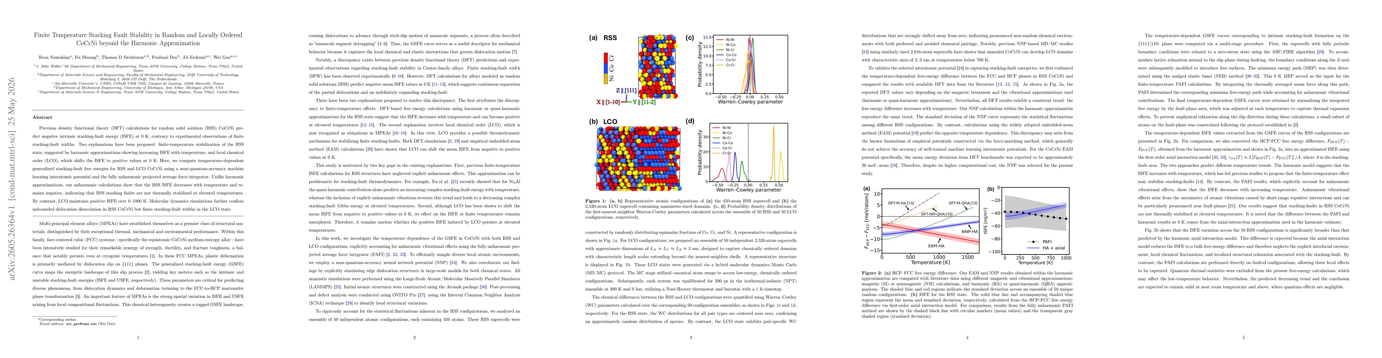 Thumbnail for Finite Temperature Stacking Fault Stability in Random and Locally Ordered CoCrNi beyond the Harmonic Approximation