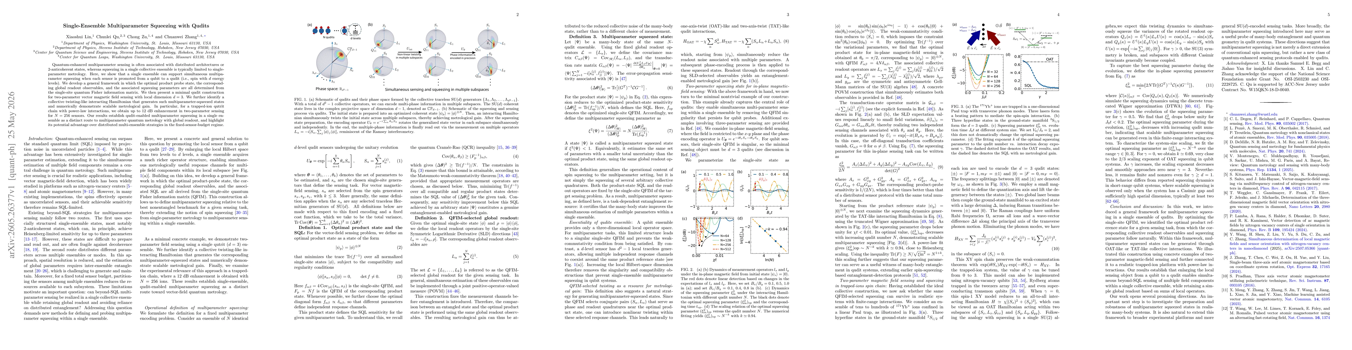 Thumbnail for Single-Ensemble Multiparameter Squeezing with Qudits