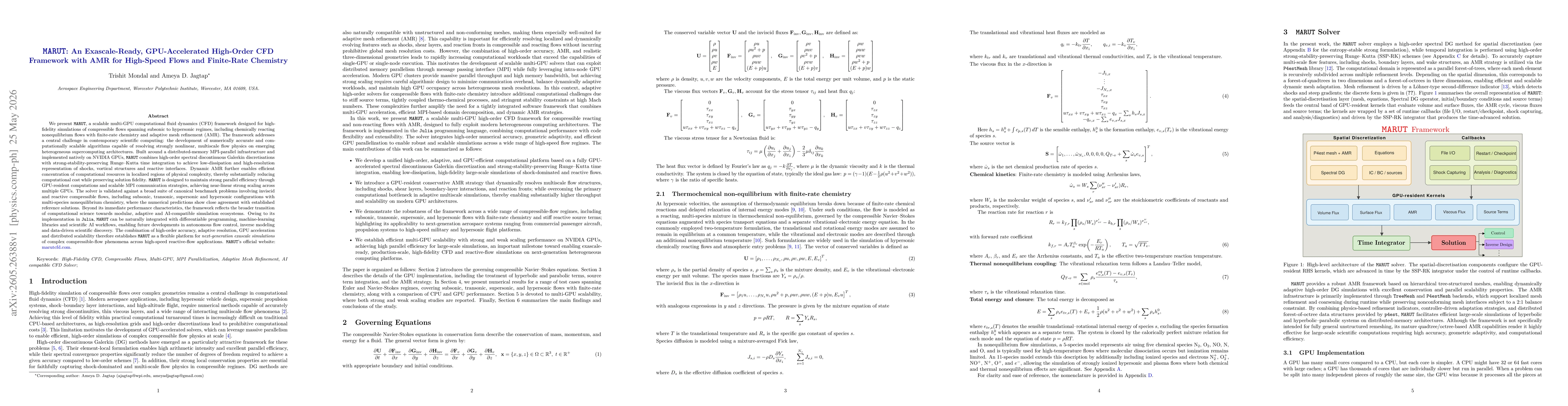 Thumbnail for MARUT: An Exascale-Ready, GPU-Accelerated High-Order CFD Framework with AMR for High-Speed Flows and Finite-Rate Chemistry