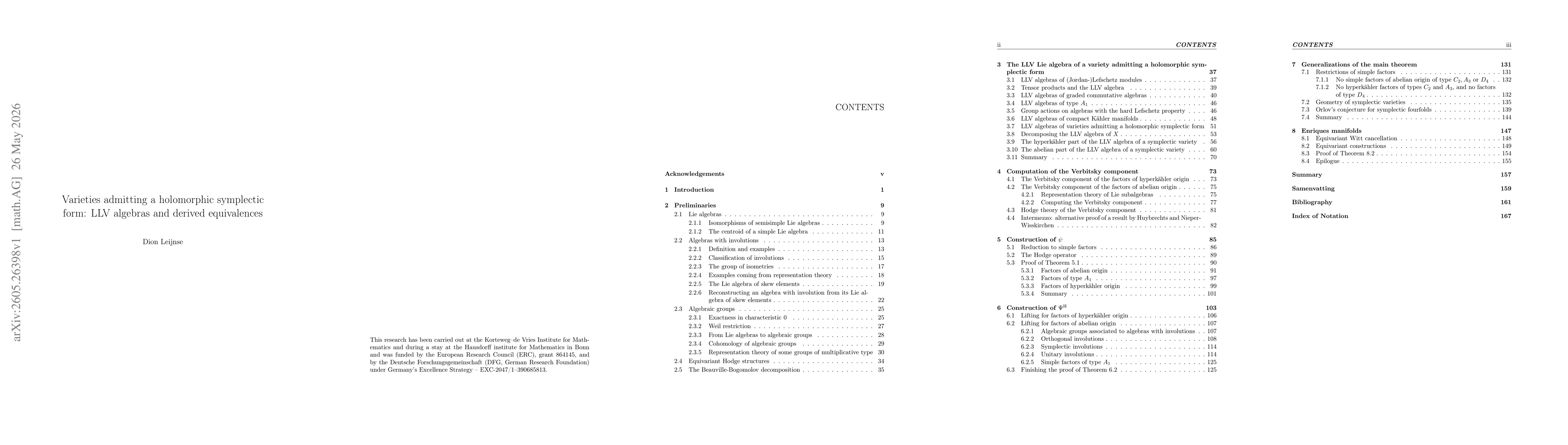 Thumbnail for Varieties admitting a holomorphic symplectic form: LLV algebras and derived equivalences