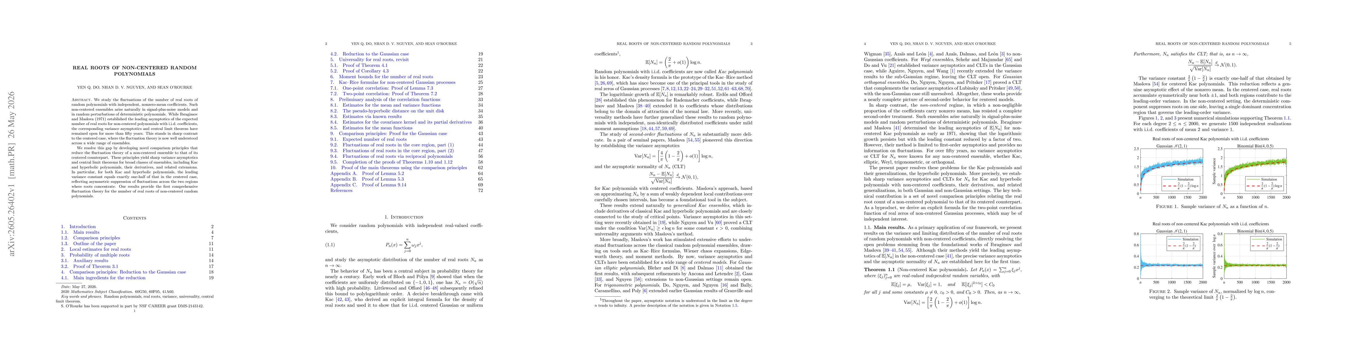Thumbnail for Real roots of non-centered random polynomials