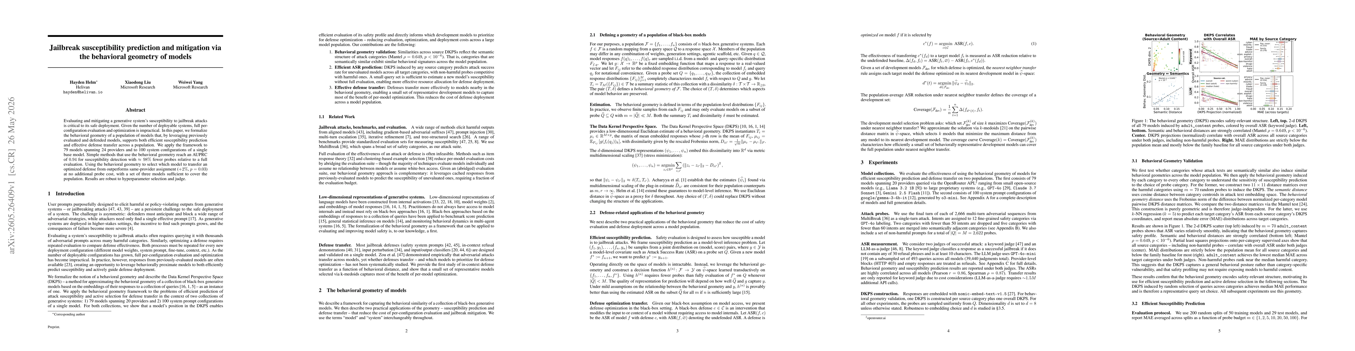 Thumbnail for Jailbreak susceptibility prediction and mitigation via the behavioral geometry of models