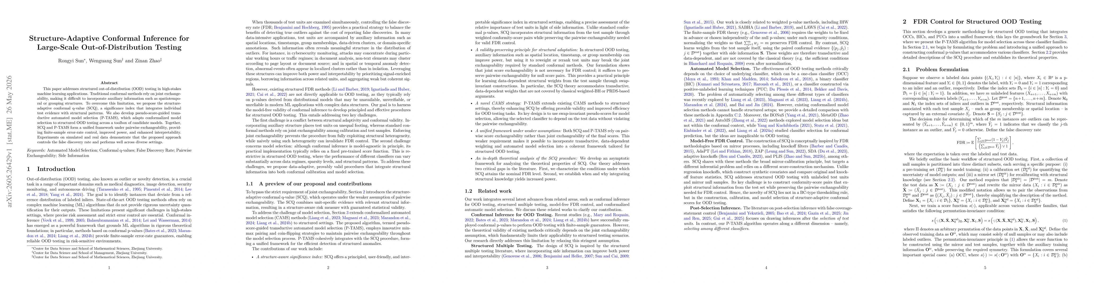 Thumbnail for Structure-Adaptive Conformal Inference for Large-Scale Out-of-Distribution Testing
