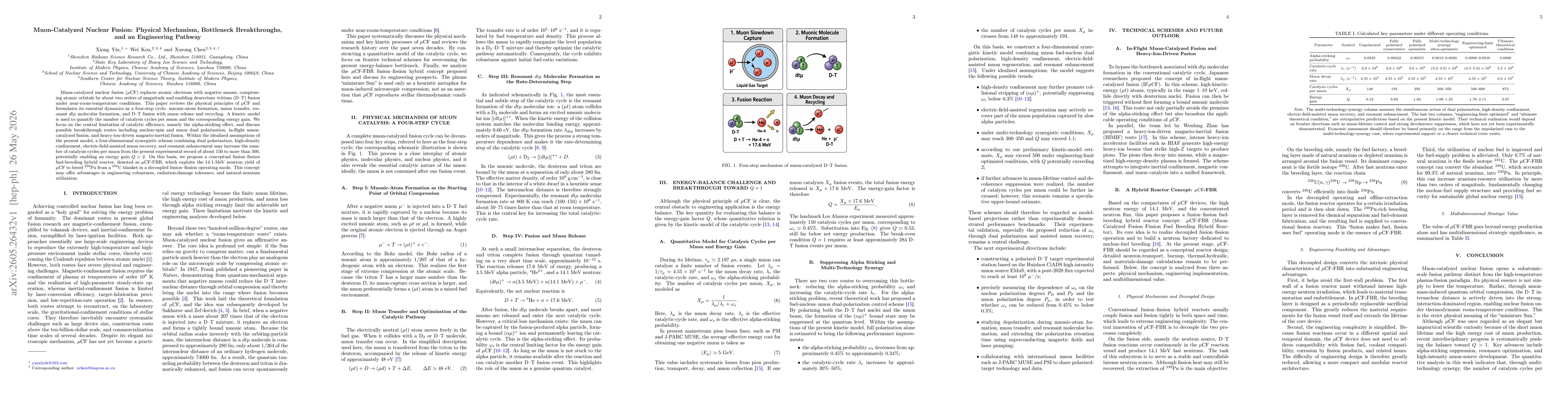 Thumbnail for Muon-Catalyzed Nuclear Fusion: Physical Mechanism, Bottleneck Breakthroughs, and an Engineering Pathway