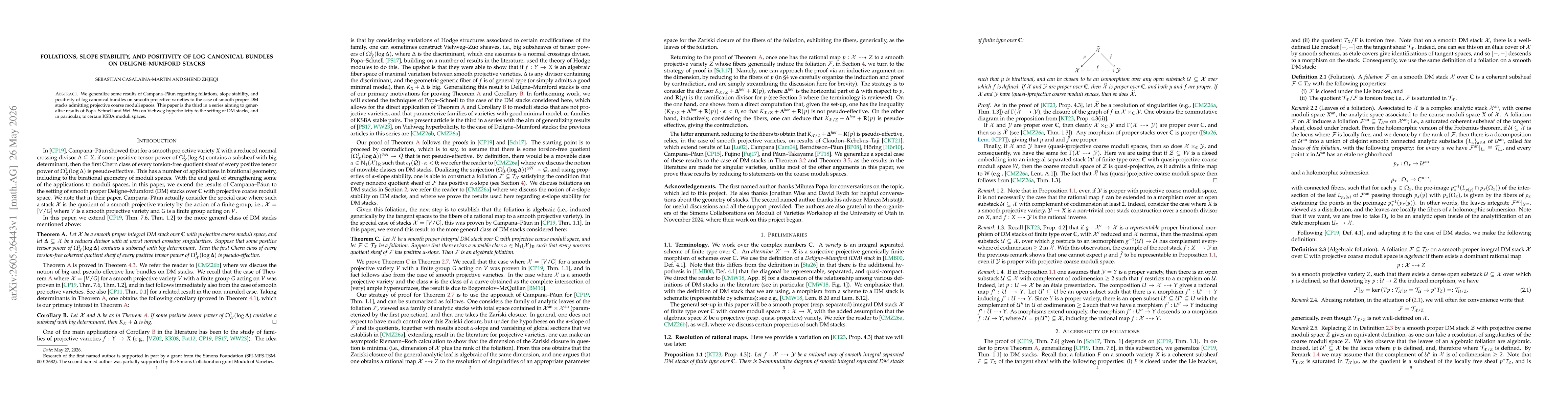 Thumbnail for Foliations, slope stability, and positivity of log canonical bundles on Deligne-Mumford stacks