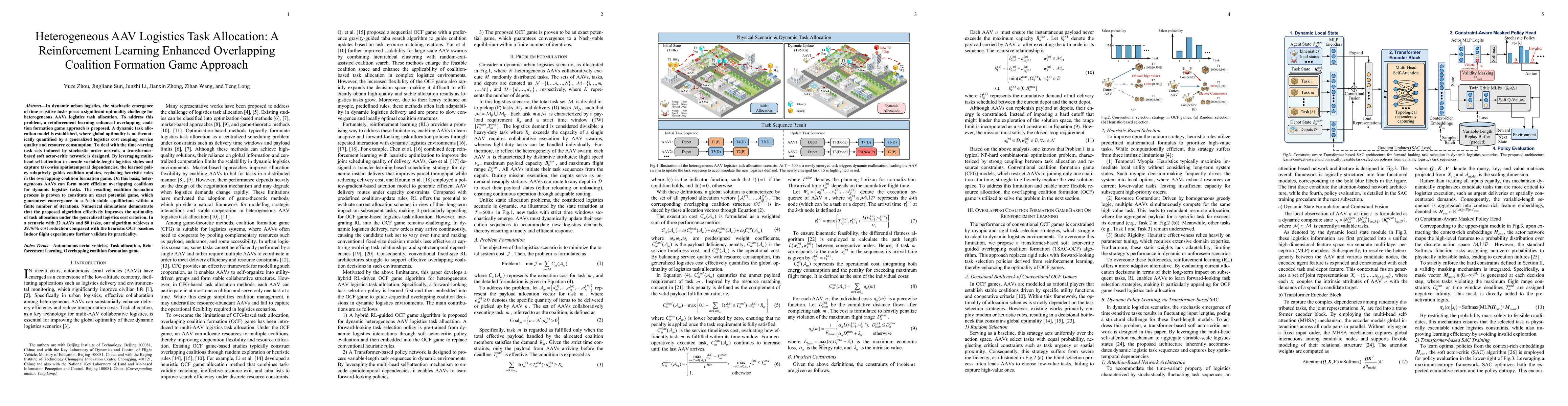 Thumbnail for Heterogeneous AAV Logistics Task Allocation: A Reinforcement Learning Enhanced Overlapping Coalition Formation Game Approach