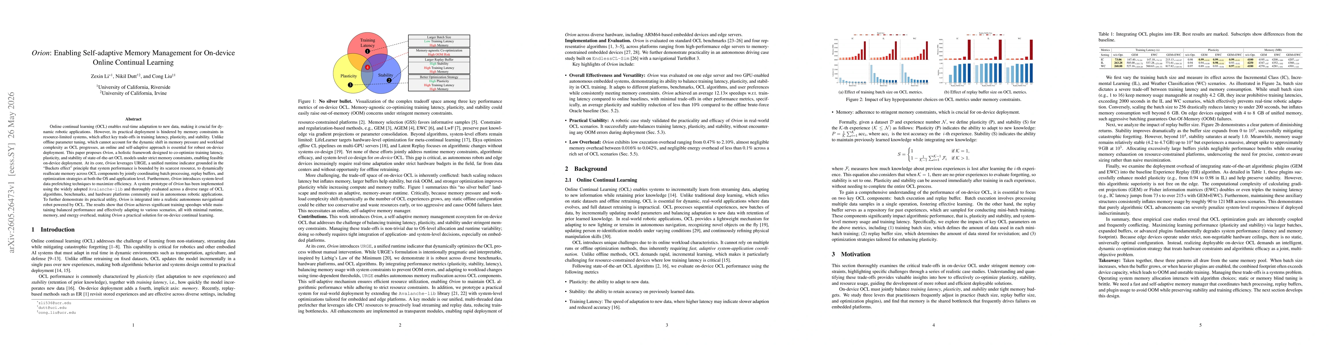 Thumbnail for Orion: Enabling Self-adaptive Memory Management for On-device Online Continual Learning