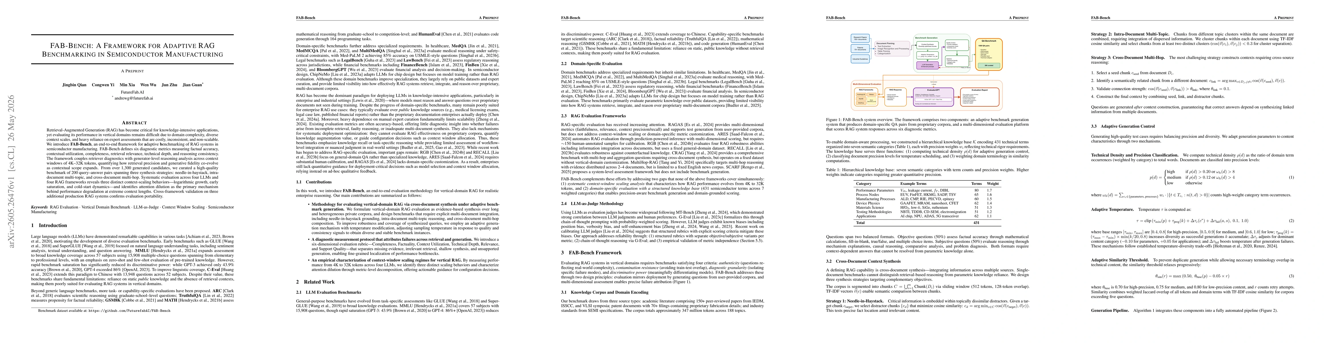 Thumbnail for FAB-Bench: A Framework for Adaptive RAG Benchmarking in Semiconductor Manufacturing
