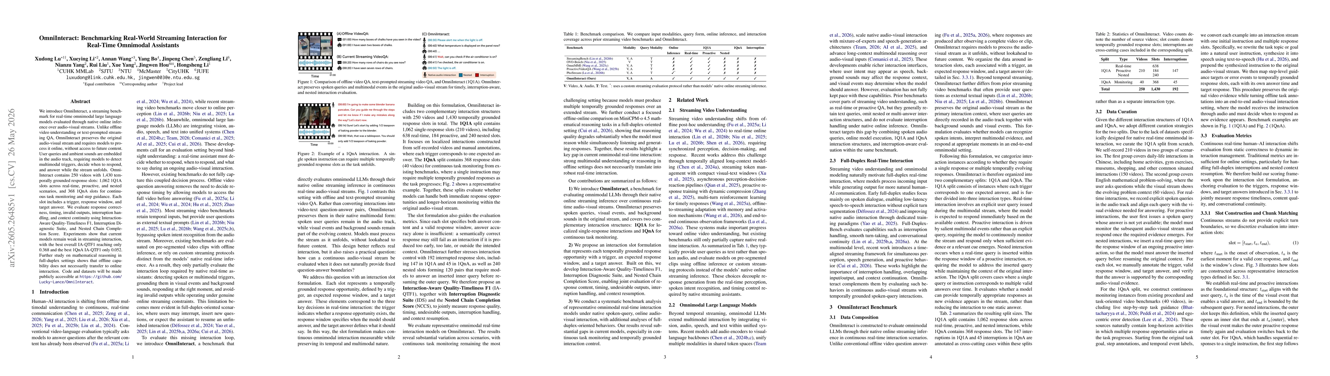 Thumbnail for OmniInteract: Benchmarking Real-World Streaming Interaction for Real-Time Omnimodal Assistants