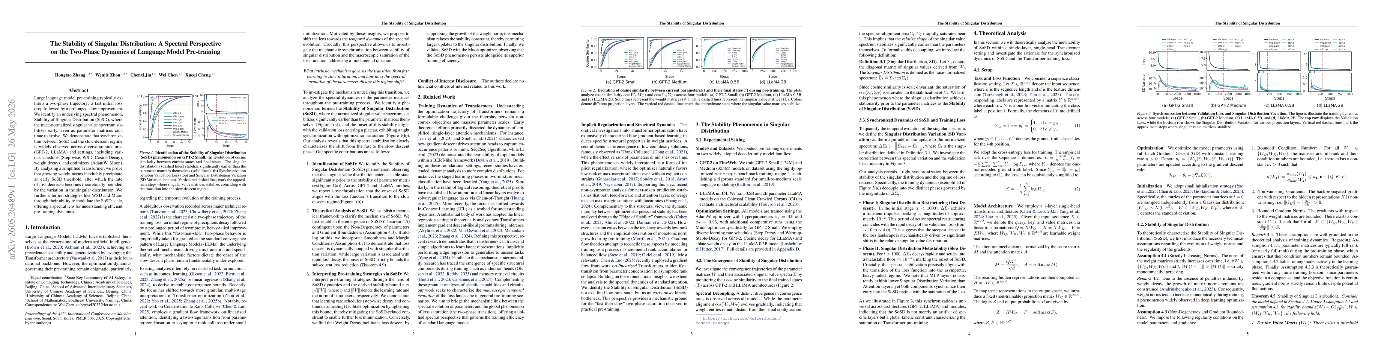 Thumbnail for The Stability of Singular Distribution: A Spectral Perspective on the Two-Phase Dynamics of Language Model Pre-training