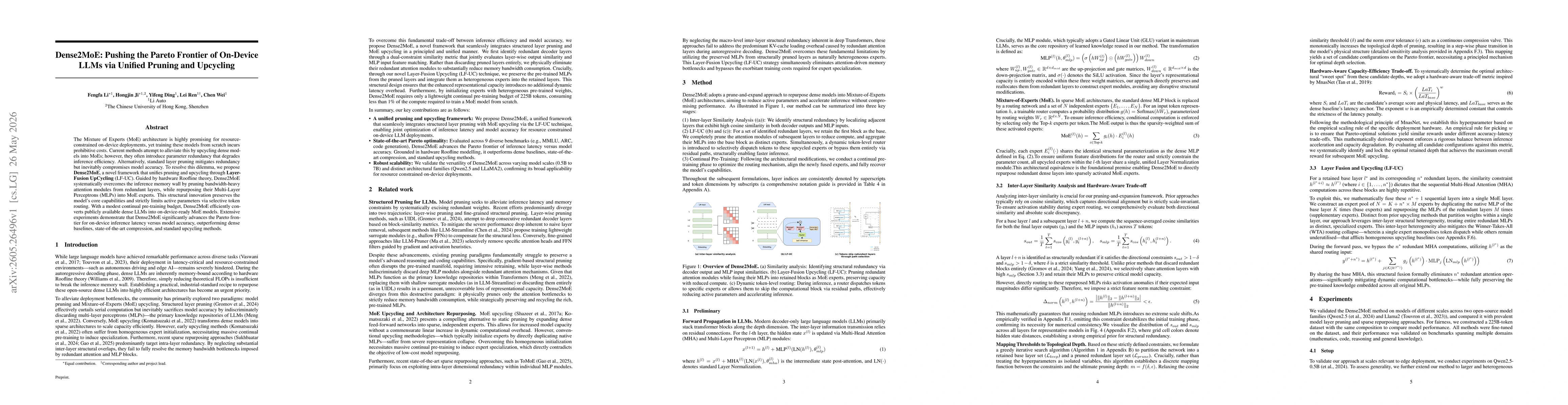 Thumbnail for Dense2MoE: Pushing the Pareto Frontier of On-Device LLMs via Unified Pruning and Upcycling