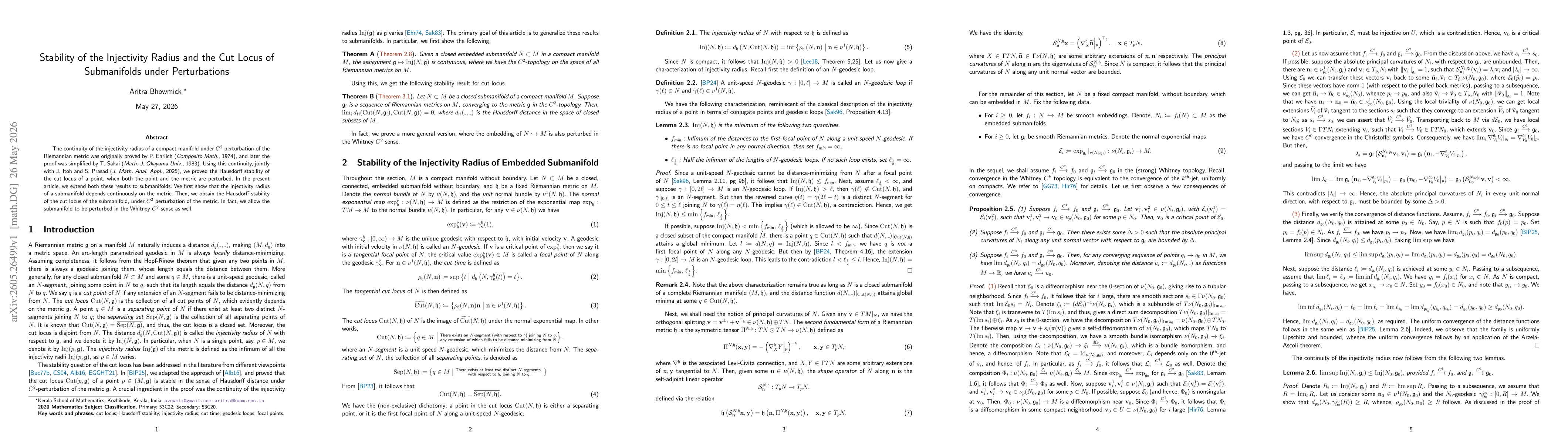 Thumbnail for Stability of the Injectivity Radius and the Cut Locus of Submanifolds under Perturbations