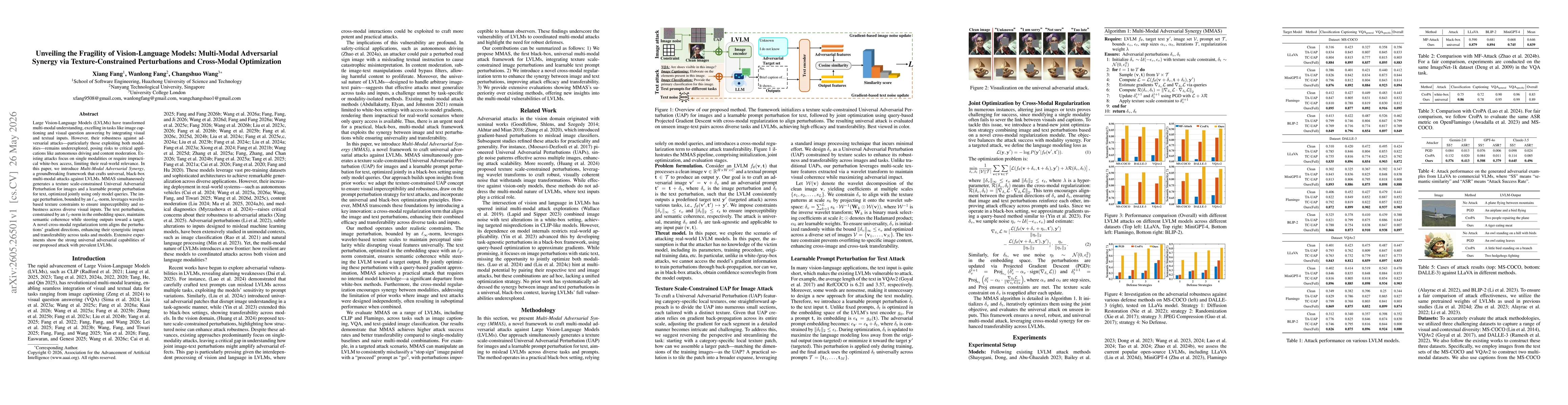 Thumbnail for Unveiling the Fragility of Vision-Language Models: Multi-Modal Adversarial Synergy via Texture-Constrained Perturbations and Cross-Modal Optimization