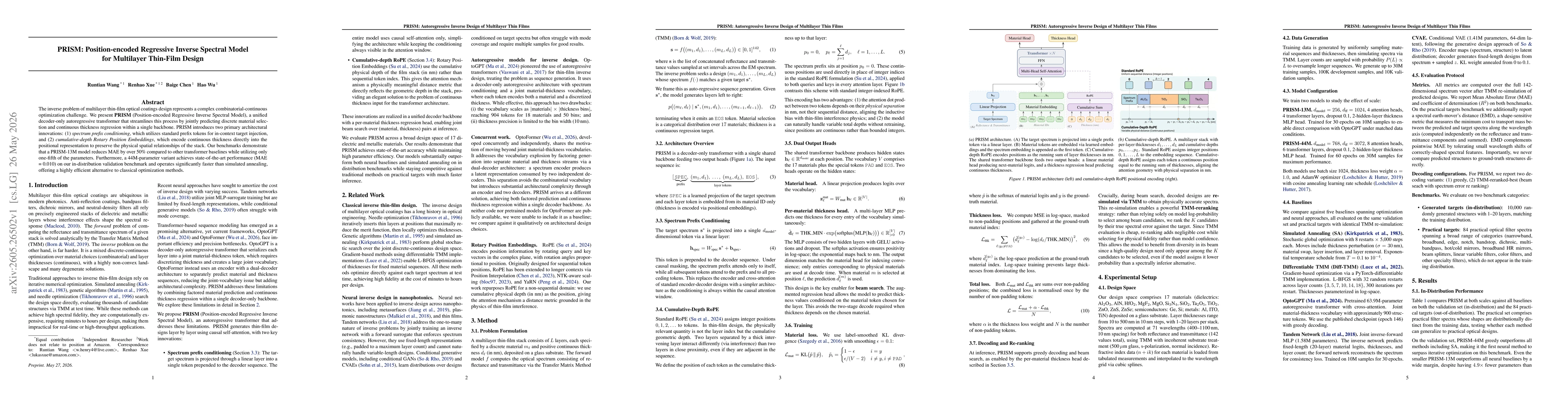 Thumbnail for PRISM: Position-encoded Regressive Inverse Spectral Model for Multilayer Thin-Film Design