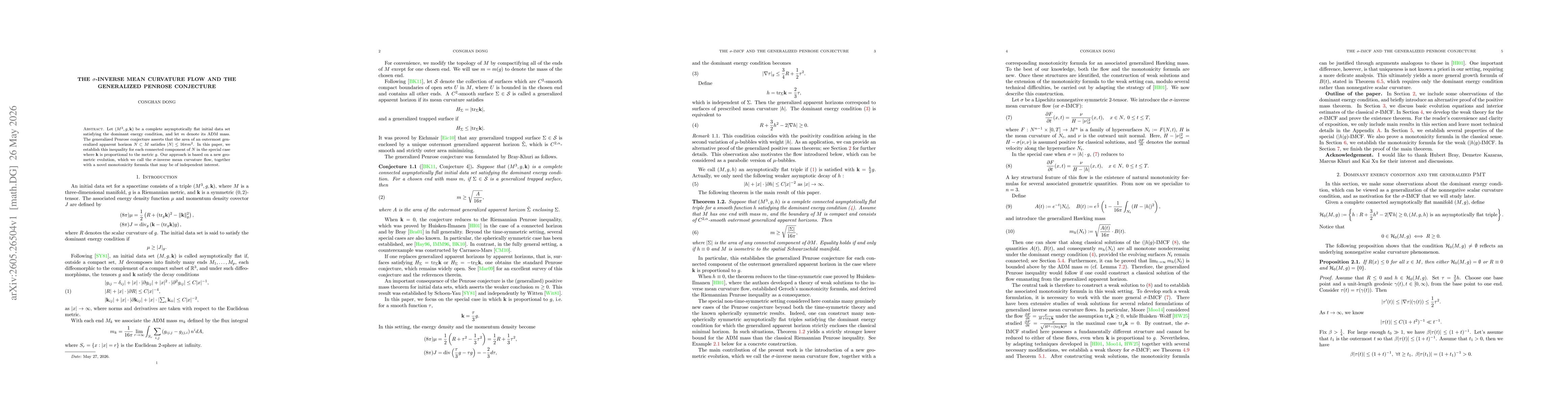Thumbnail for The $σ$-inverse mean curvature flow and the generalized Penrose conjecture