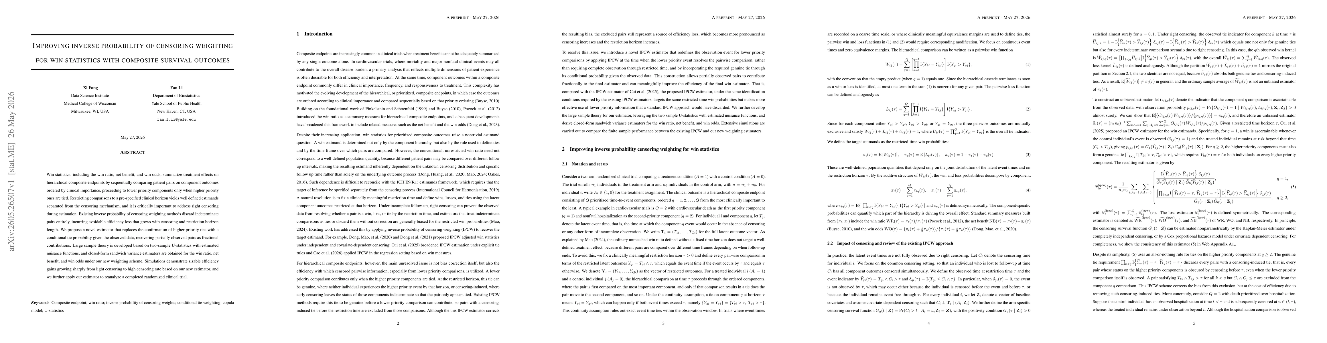 Thumbnail for Improving inverse probability of censoring weighting for win statistics with composite survival outcomes