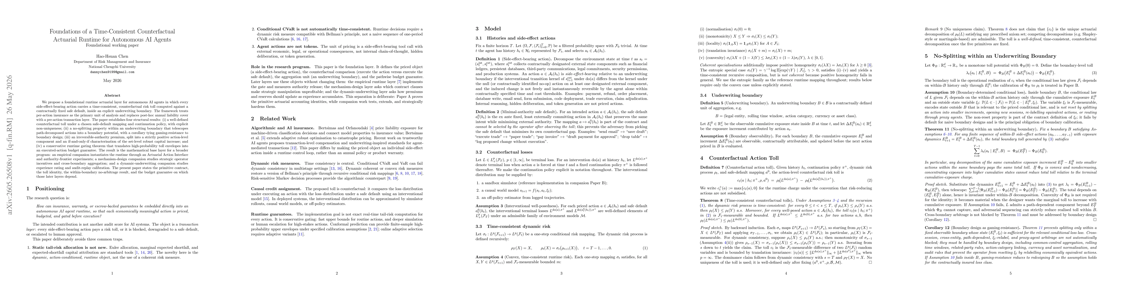 Thumbnail for Foundations of a Time-Consistent Counterfactual Actuarial Runtime for Autonomous AI Agents