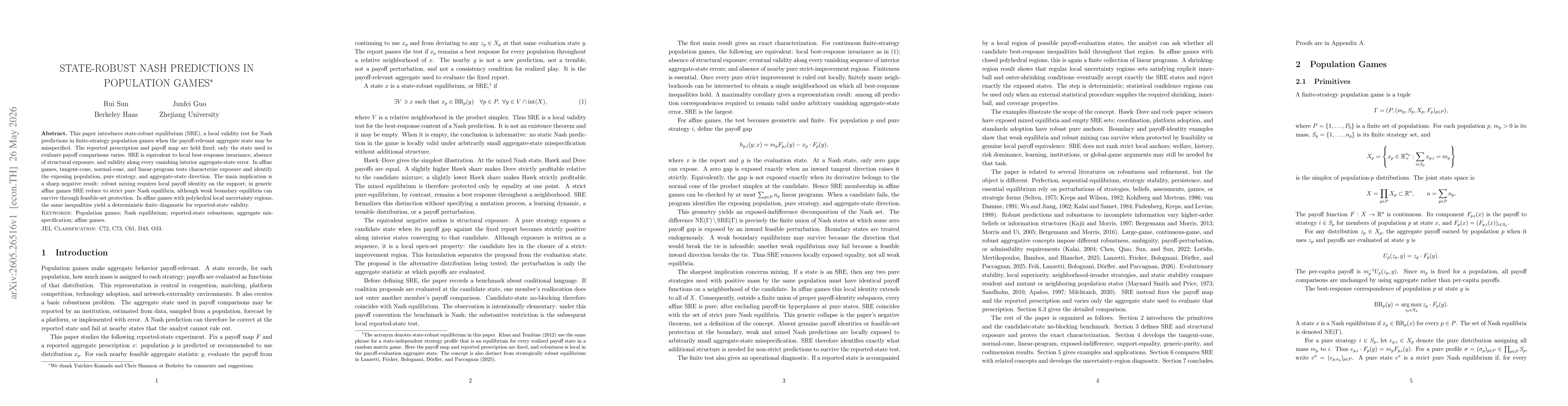 Thumbnail for State-Robust Nash Predictions In Population Games