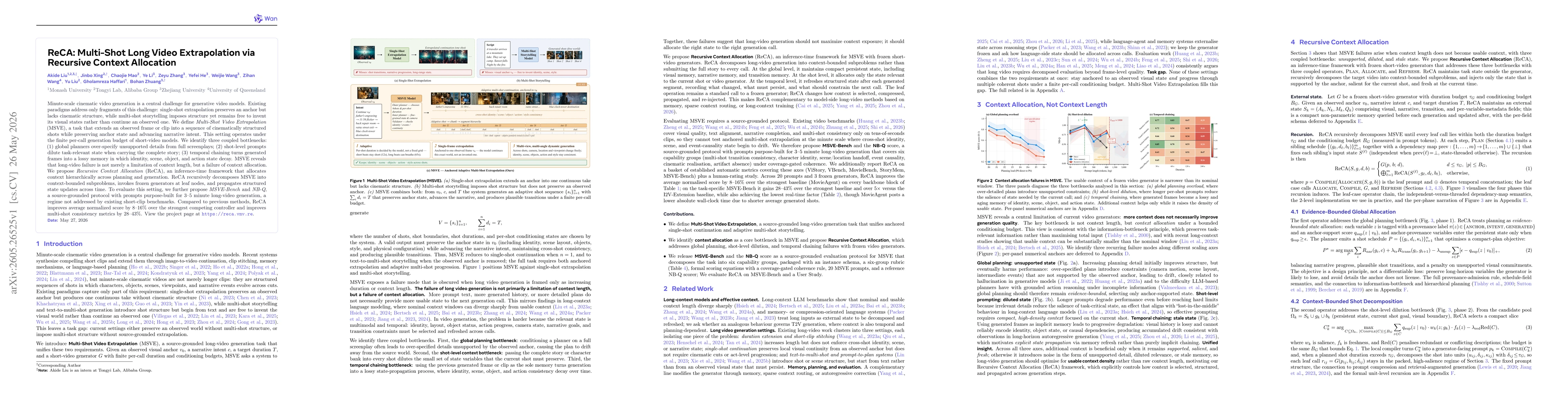 Thumbnail for ReCA: Multi-Shot Long Video Extrapolation via Recursive Context Allocation