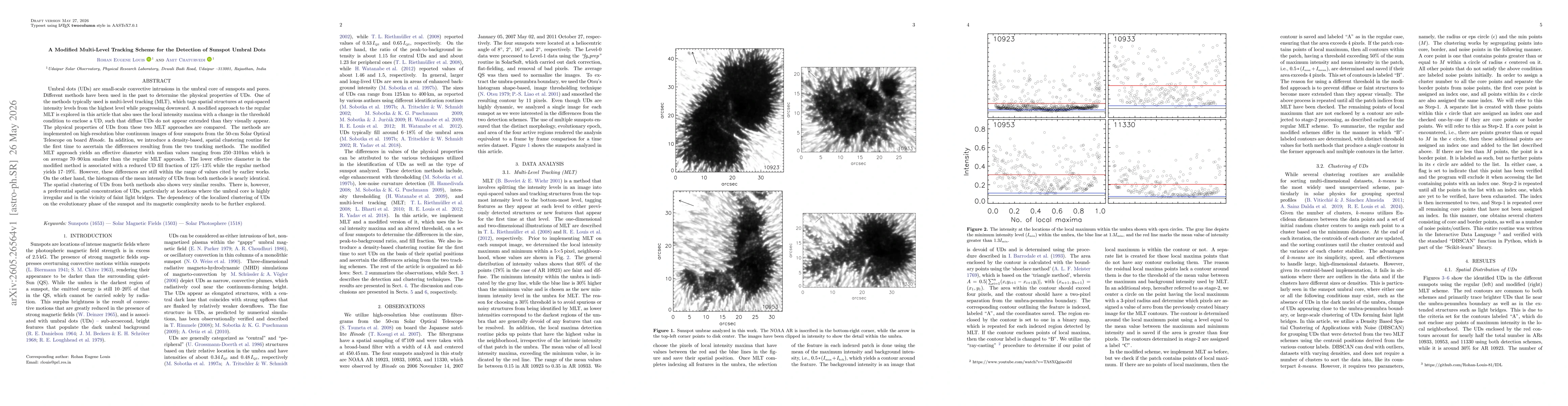 Thumbnail for A Modified Multi-Level Tracking Scheme for the Detection of Sunspot Umbral Dots