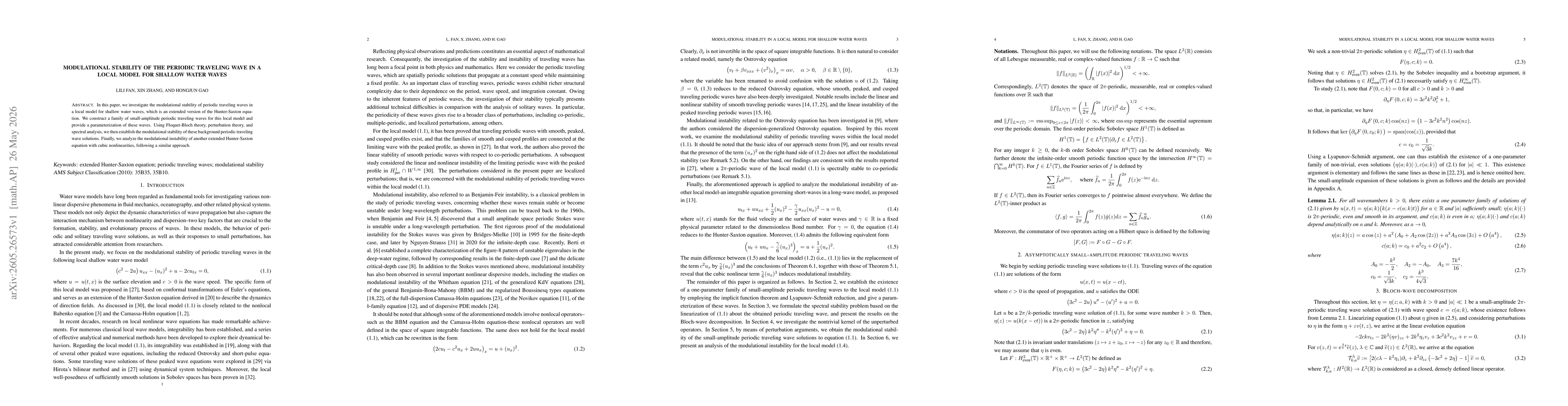 Thumbnail for Modulational stability of the periodic traveling wave in a local model for shallow water waves