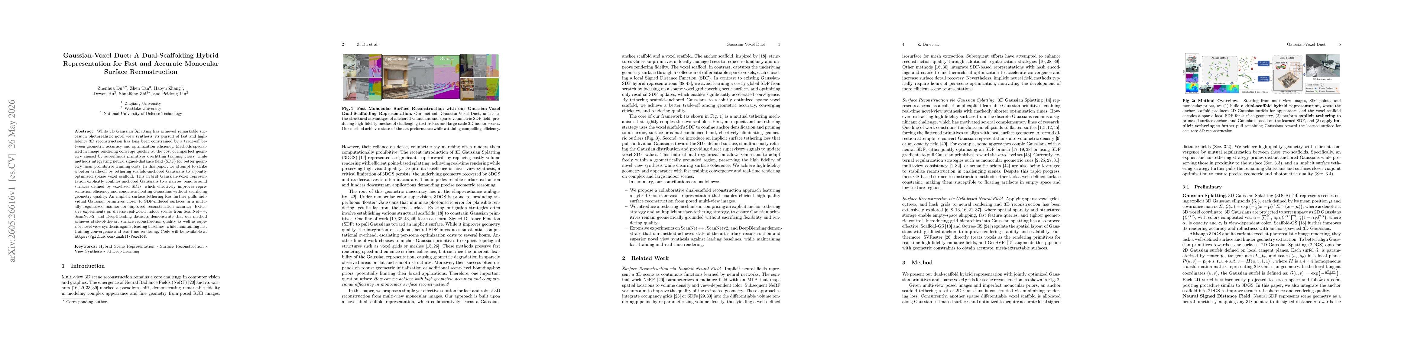 Thumbnail for Gaussian-Voxel Duet: A Dual-Scaffolding Hybrid Representation for Fast and Accurate Monocular Surface Reconstruction