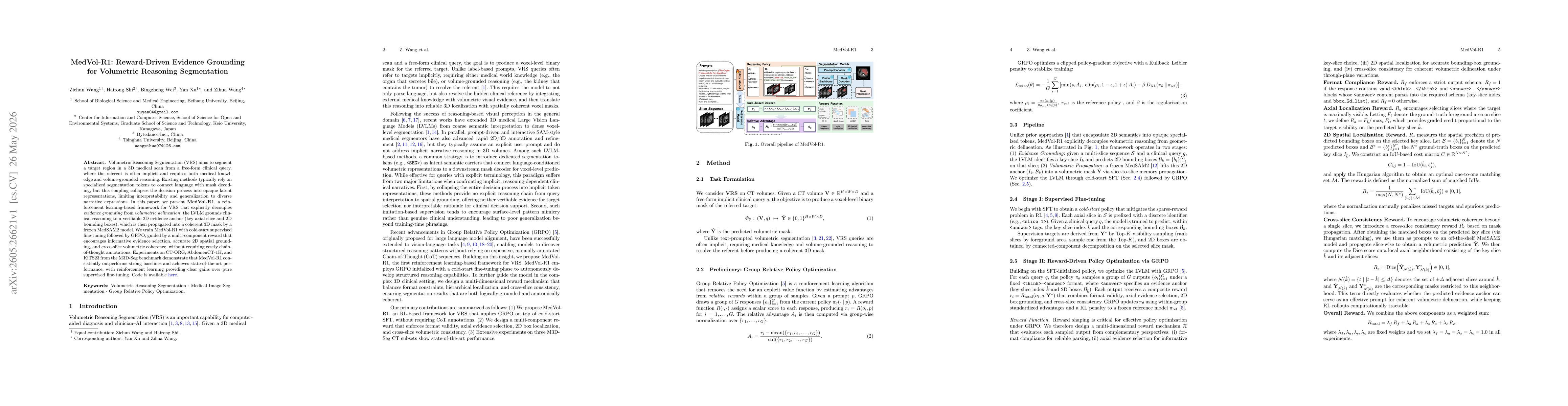 Thumbnail for MedVol-R1: Reward-Driven Evidence Grounding for Volumetric Reasoning Segmentation