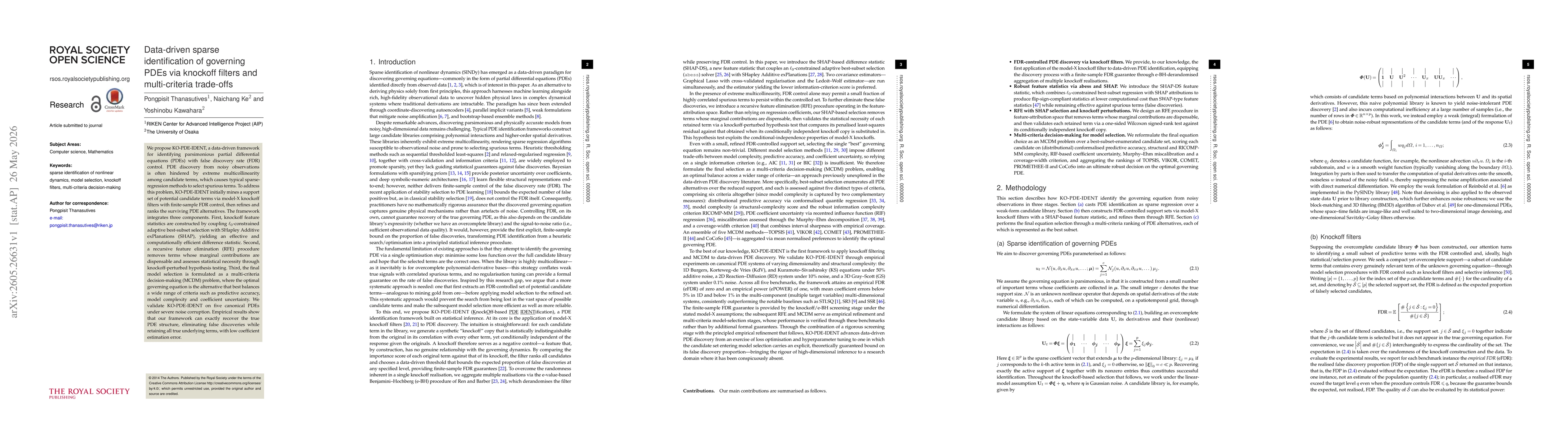Thumbnail for Data-driven sparse identification of governing PDEs via knockoff filters and multi-criteria trade-offs