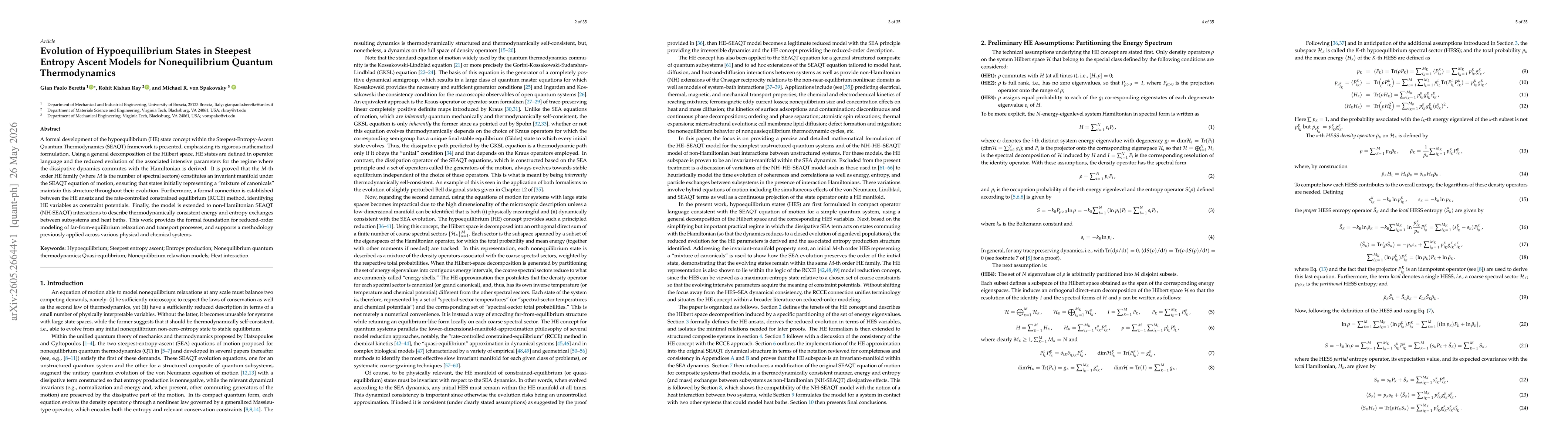 Thumbnail for Evolution of Hypoequilibrium States in Steepest Entropy Ascent Models for Nonequilibrium Quantum Thermodynamics