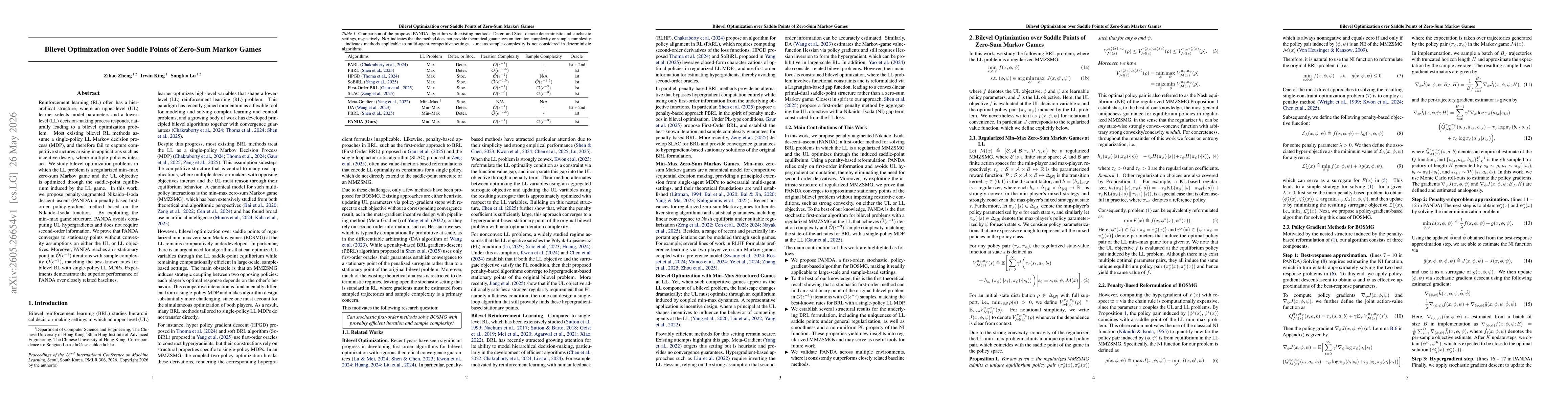 Thumbnail for Bilevel Optimization over Saddle Points of Zero-Sum Markov Games