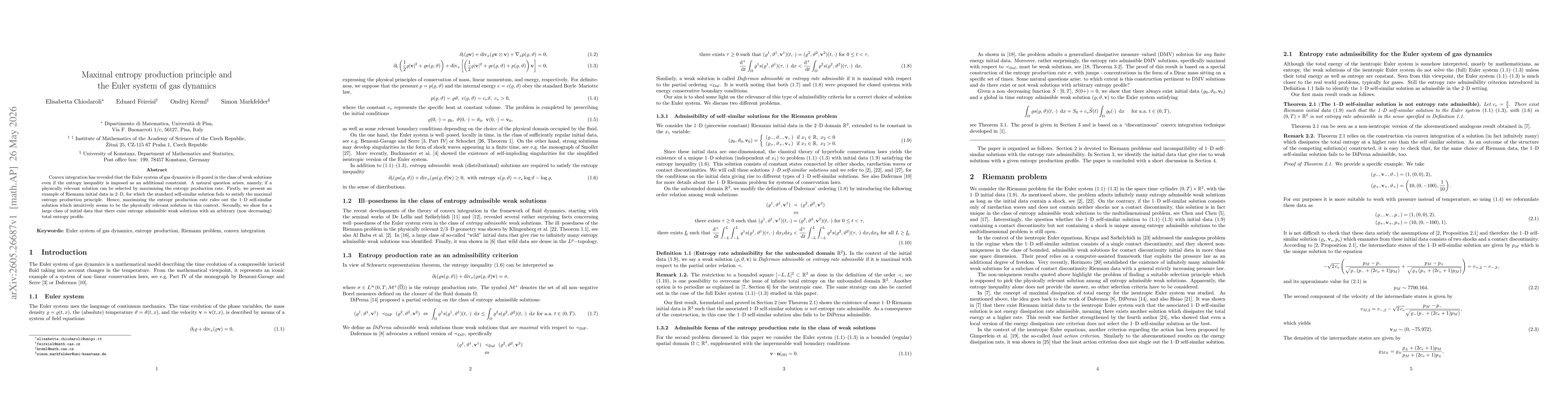 Thumbnail for Maximal entropy production principle and the Euler system of gas dynamics