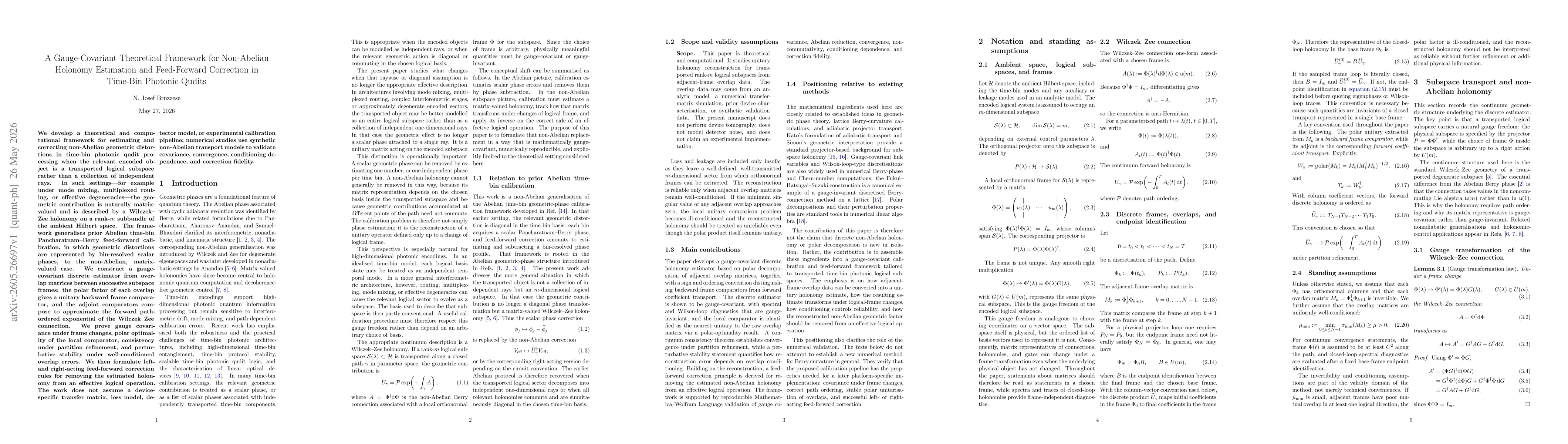 Thumbnail for A Gauge-Covariant Theoretical Framework for Non-Abelian Holonomy Estimation and Feed-Forward Correction in Time-Bin Photonic Qudits