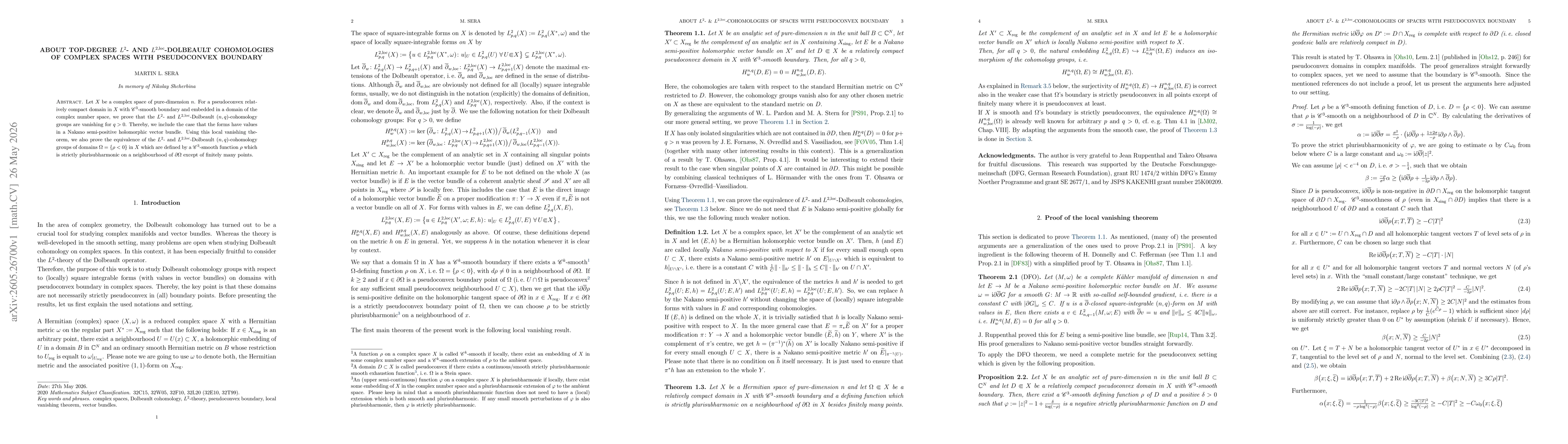 Thumbnail for About top-degree $L^2$- and $L^{2,\mathrm{loc}}$-Dolbeault cohomologies of complex spaces with pseudoconvex boundary