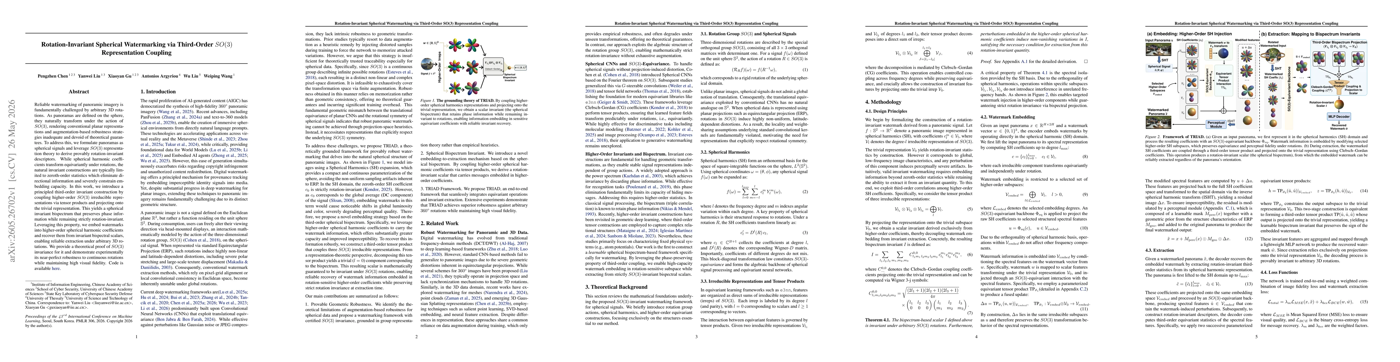 Thumbnail for Rotation-Invariant Spherical Watermarking via Third-Order SO(3) Representation Coupling