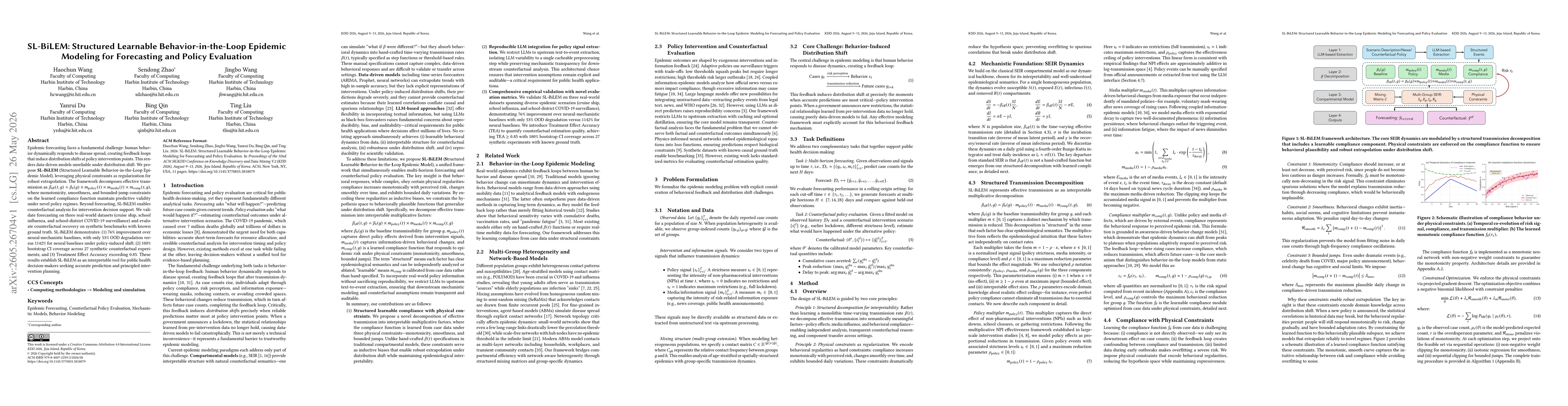 Thumbnail for SL-BiLEM: Structured Learnable Behavior-in-the-Loop Epidemic Modeling for Forecasting and Policy Evaluation