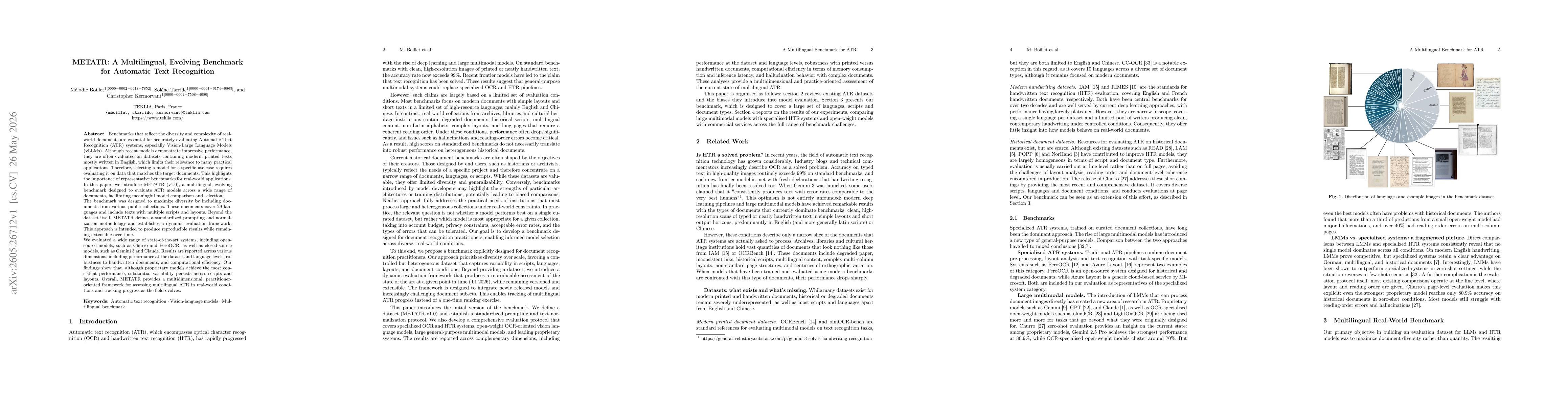 Thumbnail for METATR: A Multilingual, Evolving Benchmark for Automatic Text Recognition