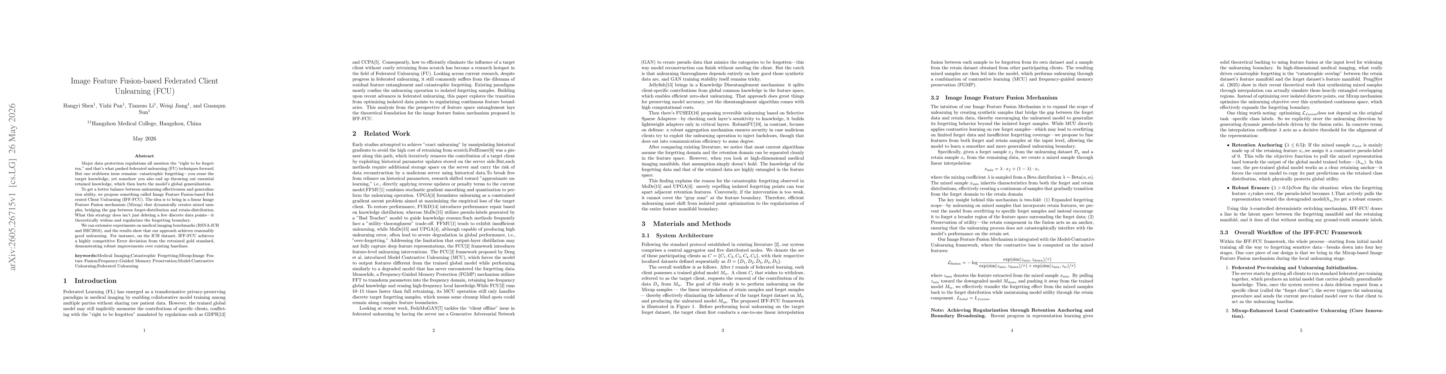 Thumbnail for Image Feature Fusion-based Federated Client Unlearning (FCU)