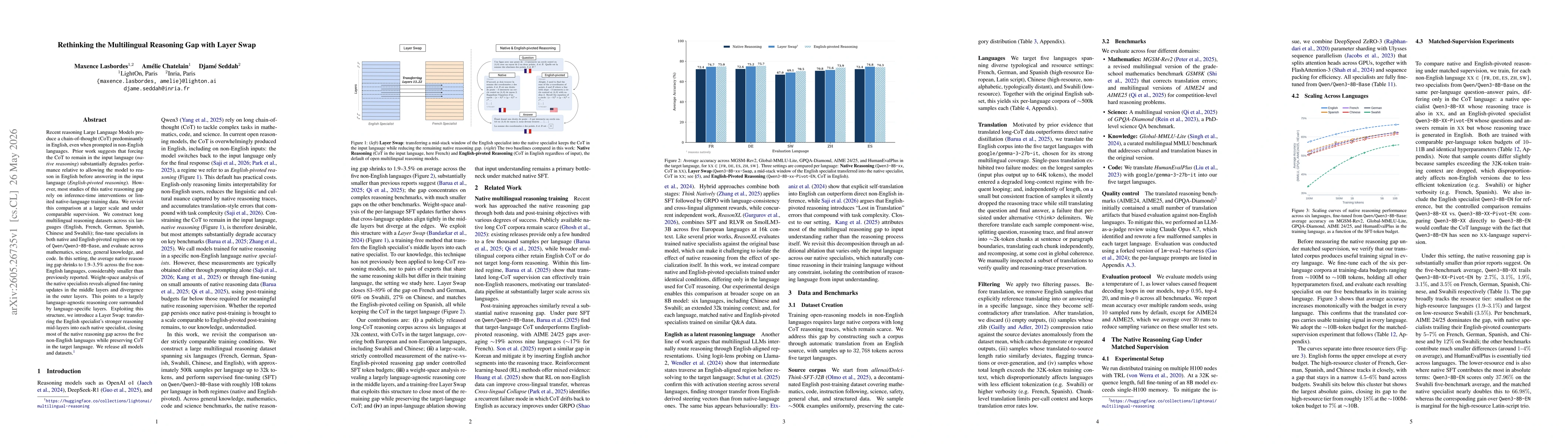 Thumbnail for Rethinking the Multilingual Reasoning Gap with Layer Swap