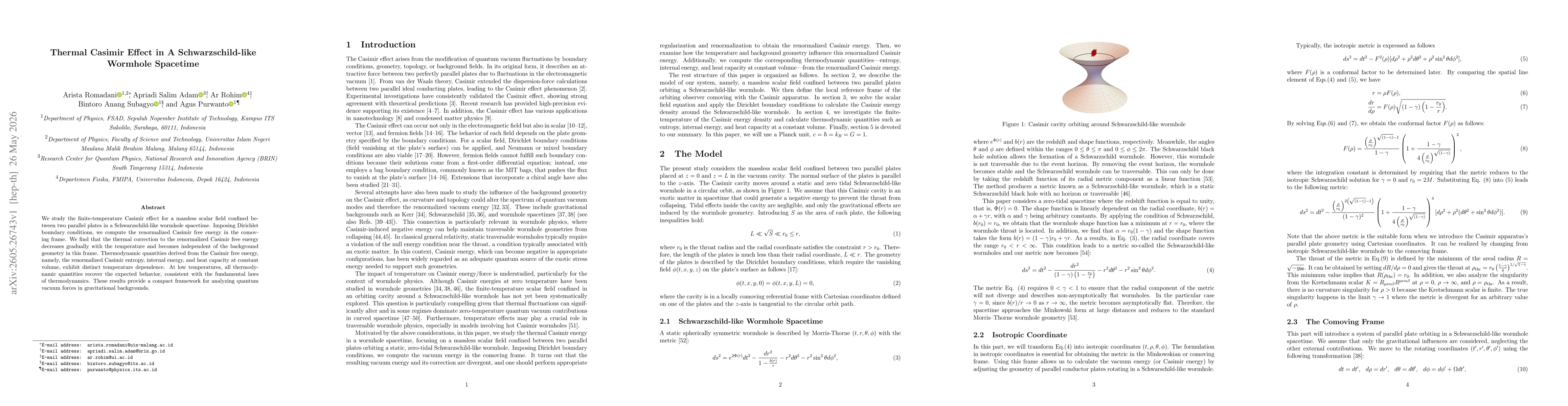 Thumbnail for Thermal Casimir Effect in A Schwarzschild-like Wormhole Spacetime